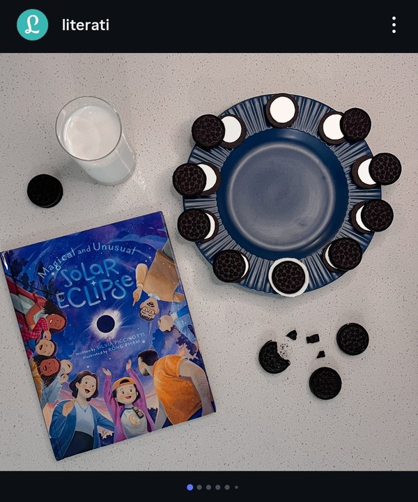 Literati Instagram post featuring Magical and Unusual Solar Eclipse with an Oreo eclipse phases activity